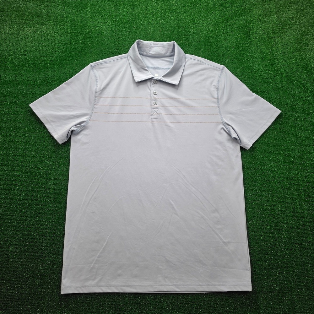The Normal Brand Performance Polo Shirt Mens Medium Pale Blue Golf Chest Stripe